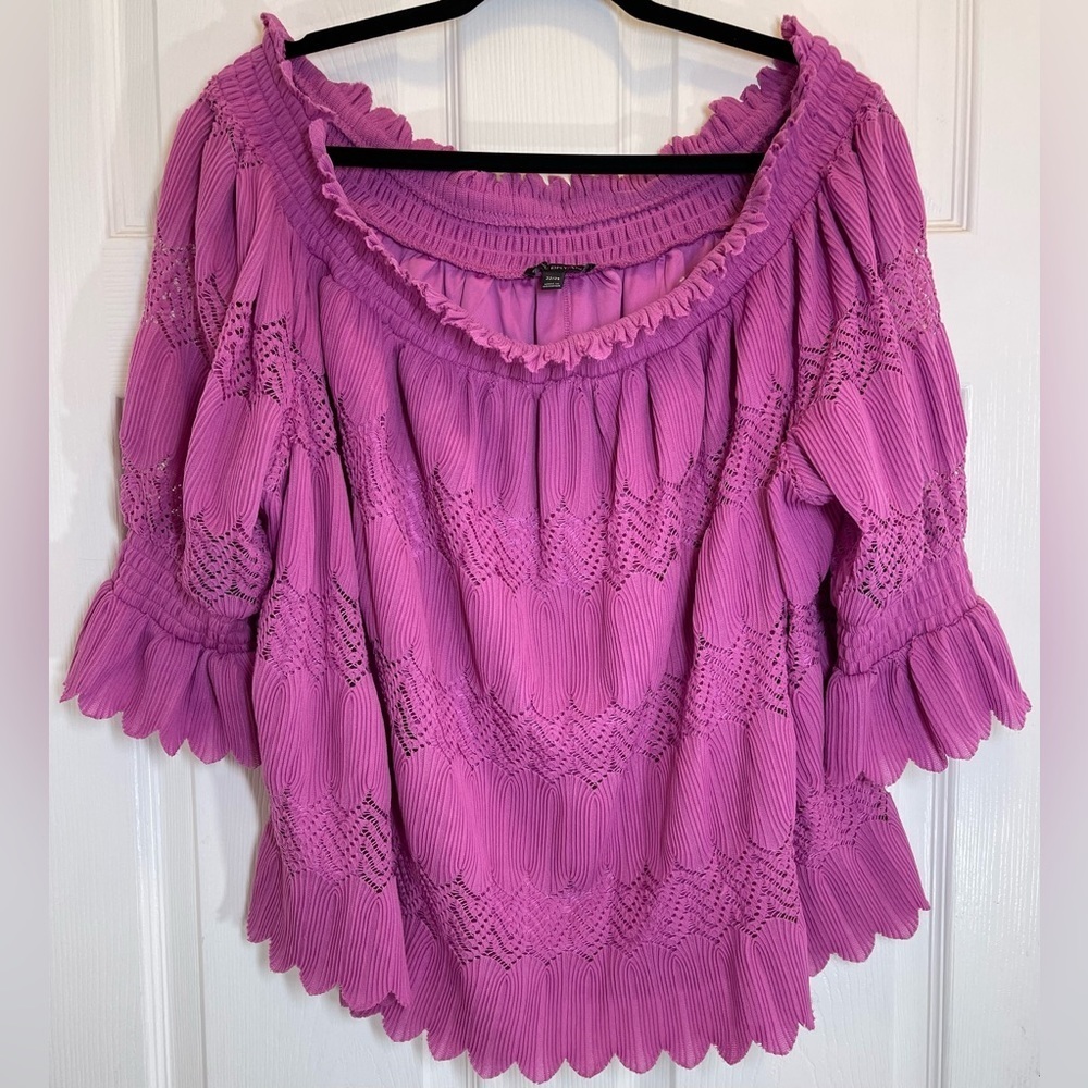 LANE BRYANT Women’s Plus Size Smocked Off The‎ Shoulder Pleated Top Size 22/24